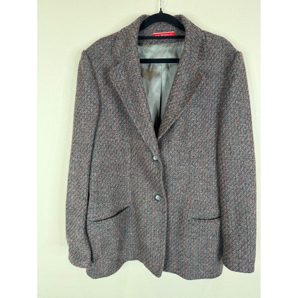 Vintage Halston III Multi Color Tweed Blazer Jacket Union Made USA Size 14 Grey